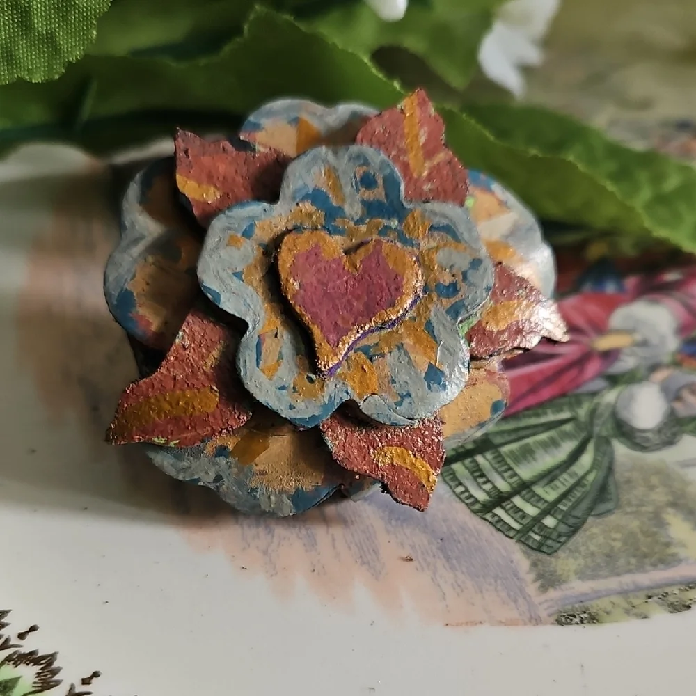 Hand Crafted Painted Floral Genuine Leather Pet Collar Accessory Charm NEW